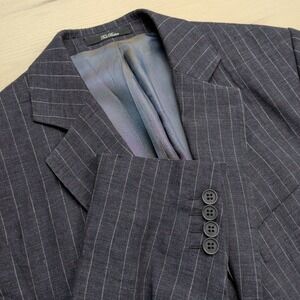 Ted Baker London 100% Linen Blazer Sport Coat Mens 38R 3 Pinstripes Charcoal